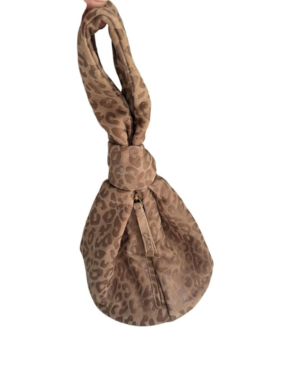 Cleobella Leopard Print Knot Bag Purse Leather Slouchy Brown [jb]